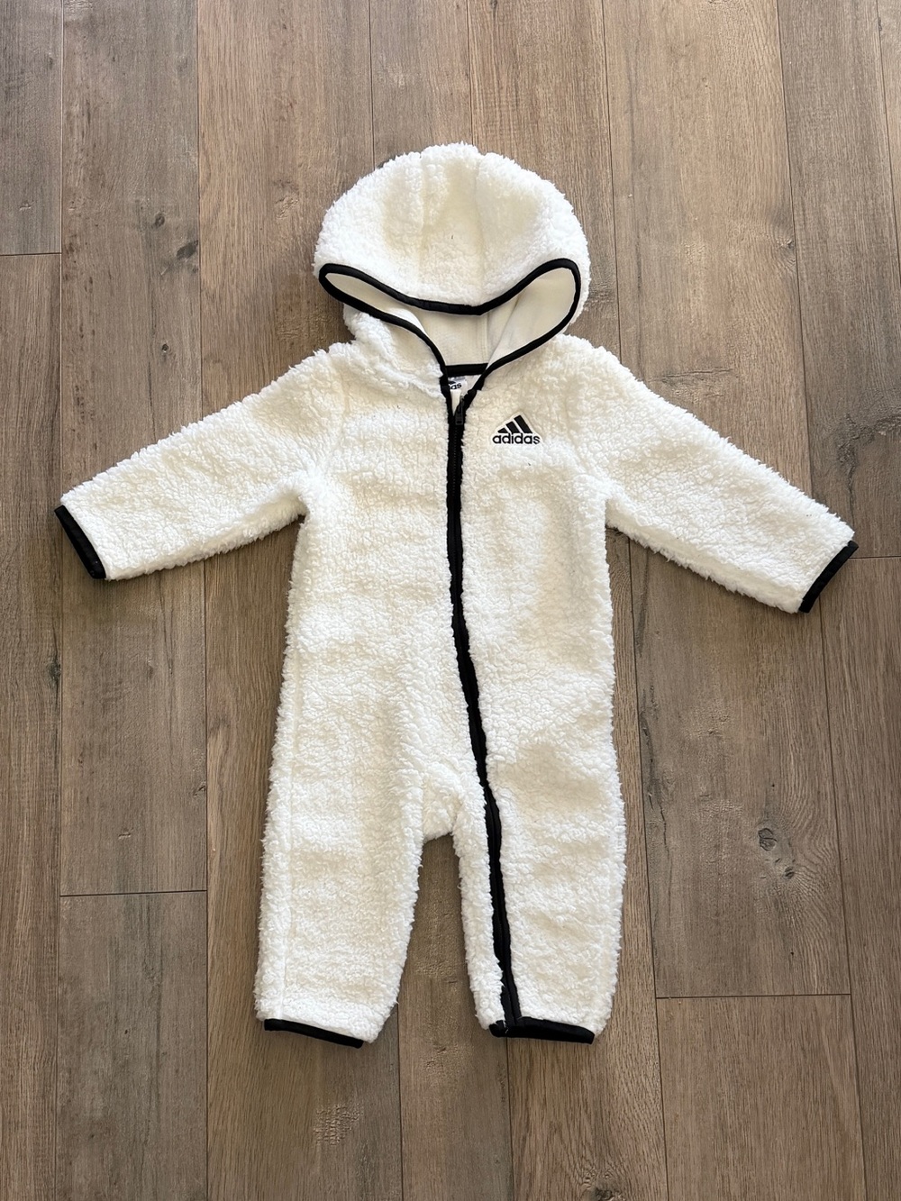Adidas White Sherpa Hooded One-Piece Cozy Overall Size 12 Months